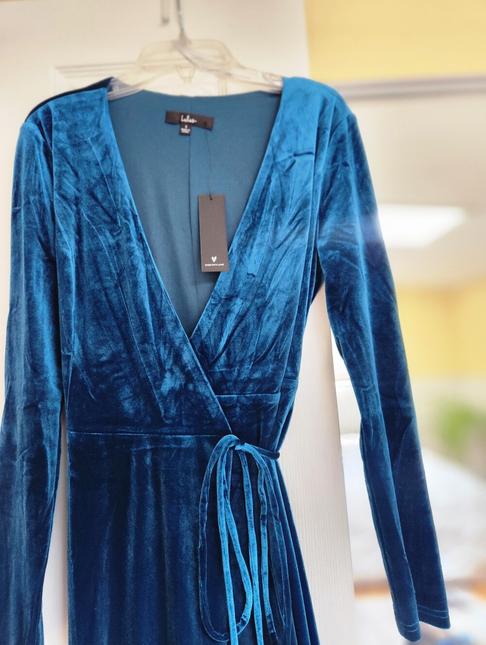 Nwt Lulus Teal Blue Velvet Wrap Maxi Dress With Long Sleeves - Picture 4 of 8